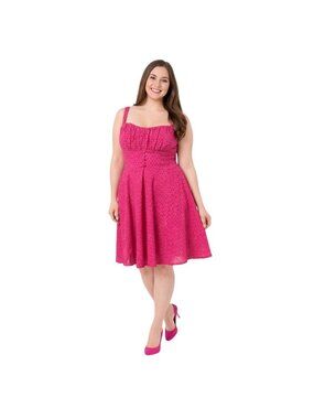 New Pink Eyelet Plus 16 Timeless London Midi Dress Sweetheart Neckline Scalloped